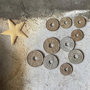 10 antique French Francs 5 Centimes, 10 Centimes & 25 Centimes Coins 1920s 1930s
