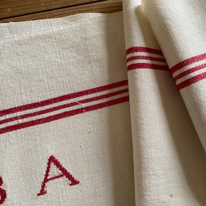 Vintage FRENCH Linen & Cotton Unused Tea Towel  Kitchen Cloth Monogram BA