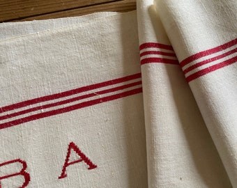 Vintage FRANSE linnen & katoen ongebruikte theedoek keukendoek monogram BA