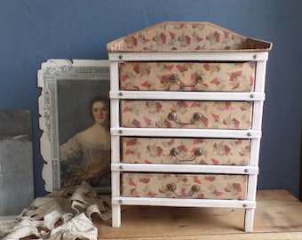 Antique French Fabric Box Chest of Drawers from the early 1900's for Haberdashery  Boudoir room....