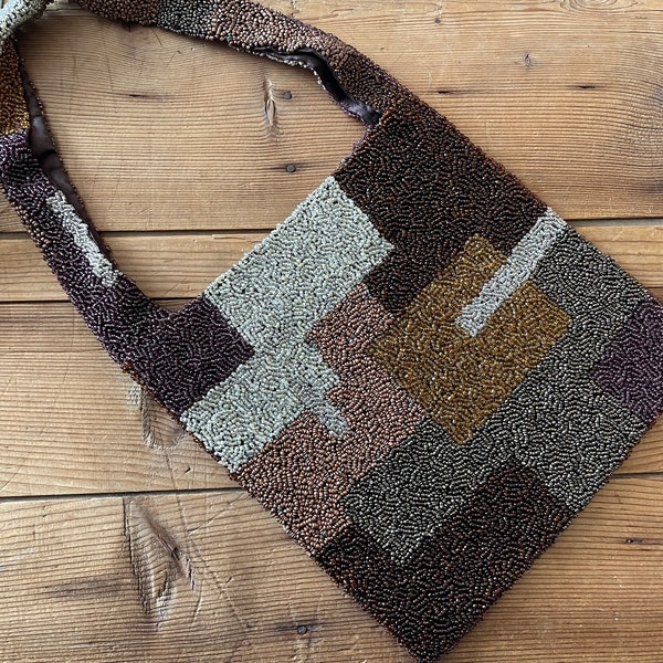 Petit Sac Vintage Perlé Blanc Cassé - Occasion Très Bon état - Quelques Perles Manquantes