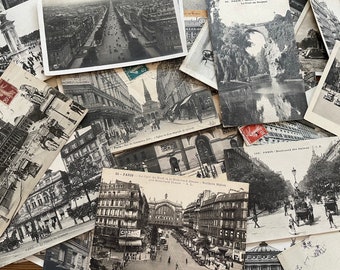 Lot de 10 cartes postales françaises vintage des années 1900 de Paris en noir et blanc