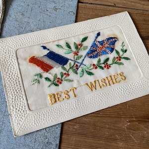 Vintage Unused After war Embroidered Postcards "Best Wishes" Greeting card