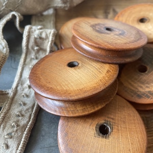Old French wooden bobbins spools  Set of 3 spools