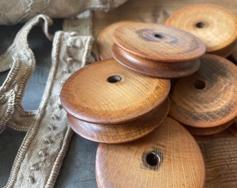 Old french wooden bobbins spools  Set of 3 spools