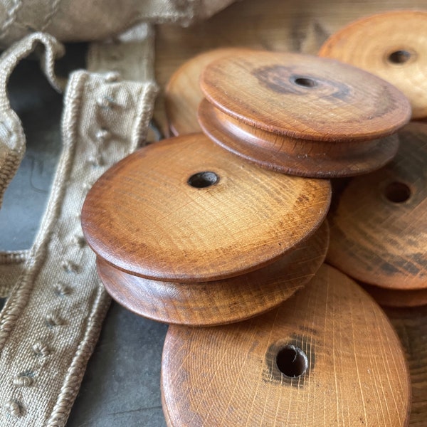 Old french wooden bobbins spools  Set of 3 spools