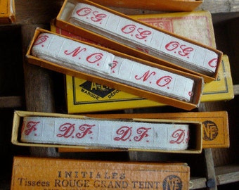 Vintage Franse waslabels letters linnen keukendoek.... Scriptletters