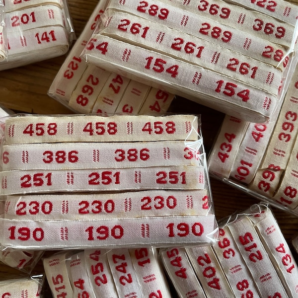 Vintage French Laundry Labels Numbers Linen Kitchen Cloth.... Set of 5 ribbons