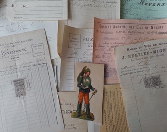 Ancien français des années 1890 factures & vieux papiers à la main, écrite avec le timbre lot de 15
