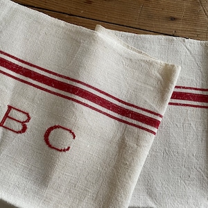 Vintage FRENCH Linen & Cotton Unused Tea Towel  Kitchen Cloth Monogram BC