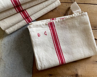 Vintage FRENCH Linen & Cotton Unused Tea Towel  Kitchen Cloth DC Monogram