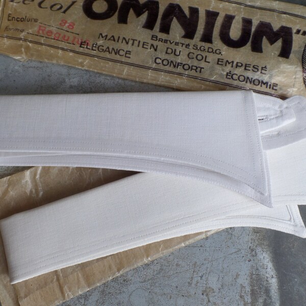 vintage FRENCH 1930s 2 men white "faux cols"  starched shirt collars UNUSED