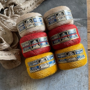 Vintage French balls of Linen Thread Colors OLD STOCK image 1