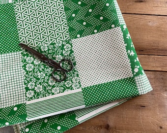 Tessuto vintage FRANCESE degli anni '70 Marignan - Stampa stile patchwork - Verde