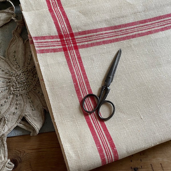 Old french natural linen coton Fabric   Tea towel torchon fabric