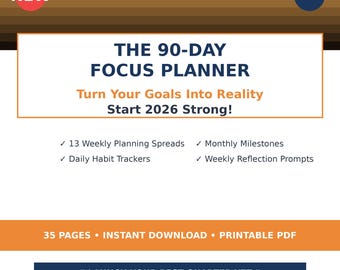 90 Day Focus Planner PDF | Quarterly Goal Planner | Habit Tracker | Weekly Planner | Goal Setting Workbook Digital Download