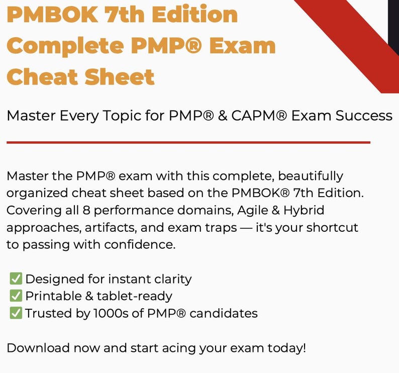 PMP Exam Cheat Sheet Bundle – PMBOK 7 Study Guide (digital Download) - Etsy