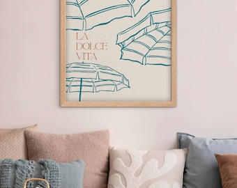 La Dolce Vita Beach Print: Blue & White Italian Art (Digital Download)