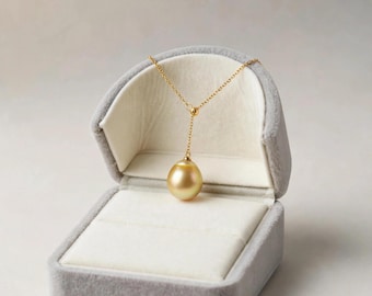 South Sea Golden Pearl Y-Lariat Necklace, 13-14mm, 14K Gold Plated Sterling Silver, Bridal Jewelry