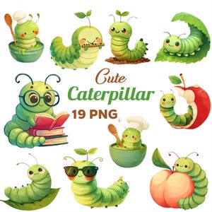 Watercolor Caterpillar Clipart PNG Bundle: Baby Shower, Garden Theme (Digital Download)