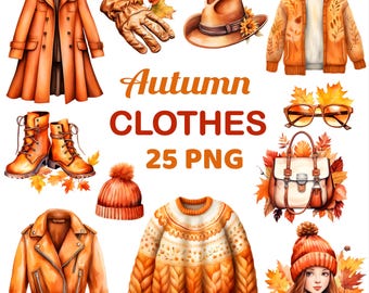 Aquarel herfstkleding clipart, herfstmode png (digitale download)