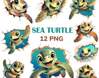 Cute Sea Turtle Clipart Bundle, Baby Turtle PNG (Digital Download)