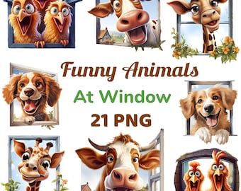 Funny Farm Animal Clipart Bundle | Funny Window PNG (Digital Download)