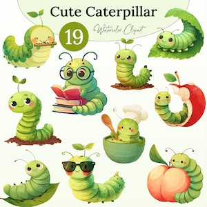 Cute Caterpillar Watercolor Clipart PNG, Caterpillar Clipart, Insect Clipart, Bug Clip Art, Baby Shower, Kids Party, Garden Theme PNG