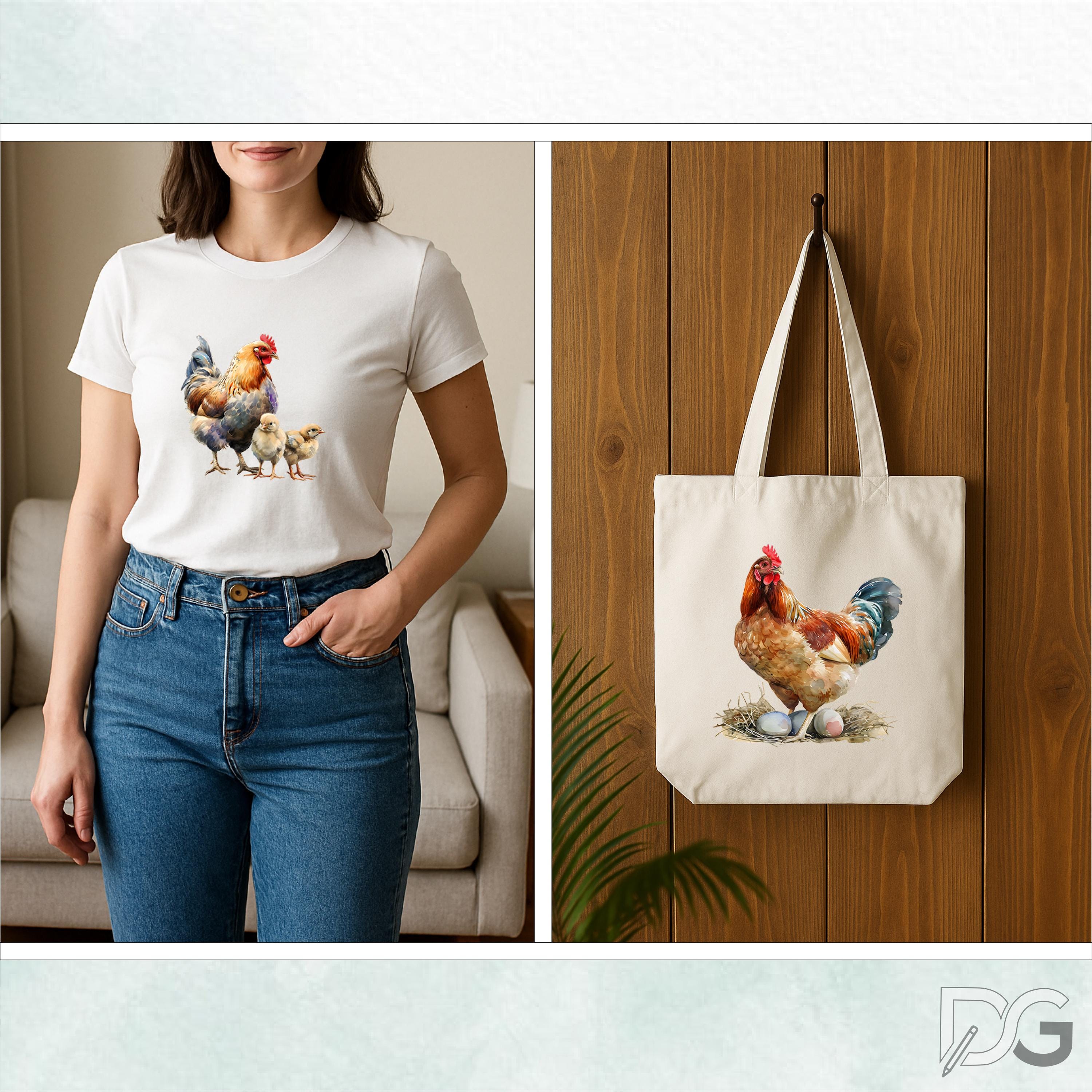 Chicken Farm Watercolor Clipart, Farm Animal PNG Images, Country Art ...