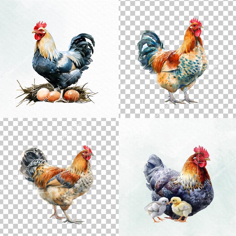 Chicken Farm Watercolor Clipart, Farm Animal PNG Images, Country Art ...
