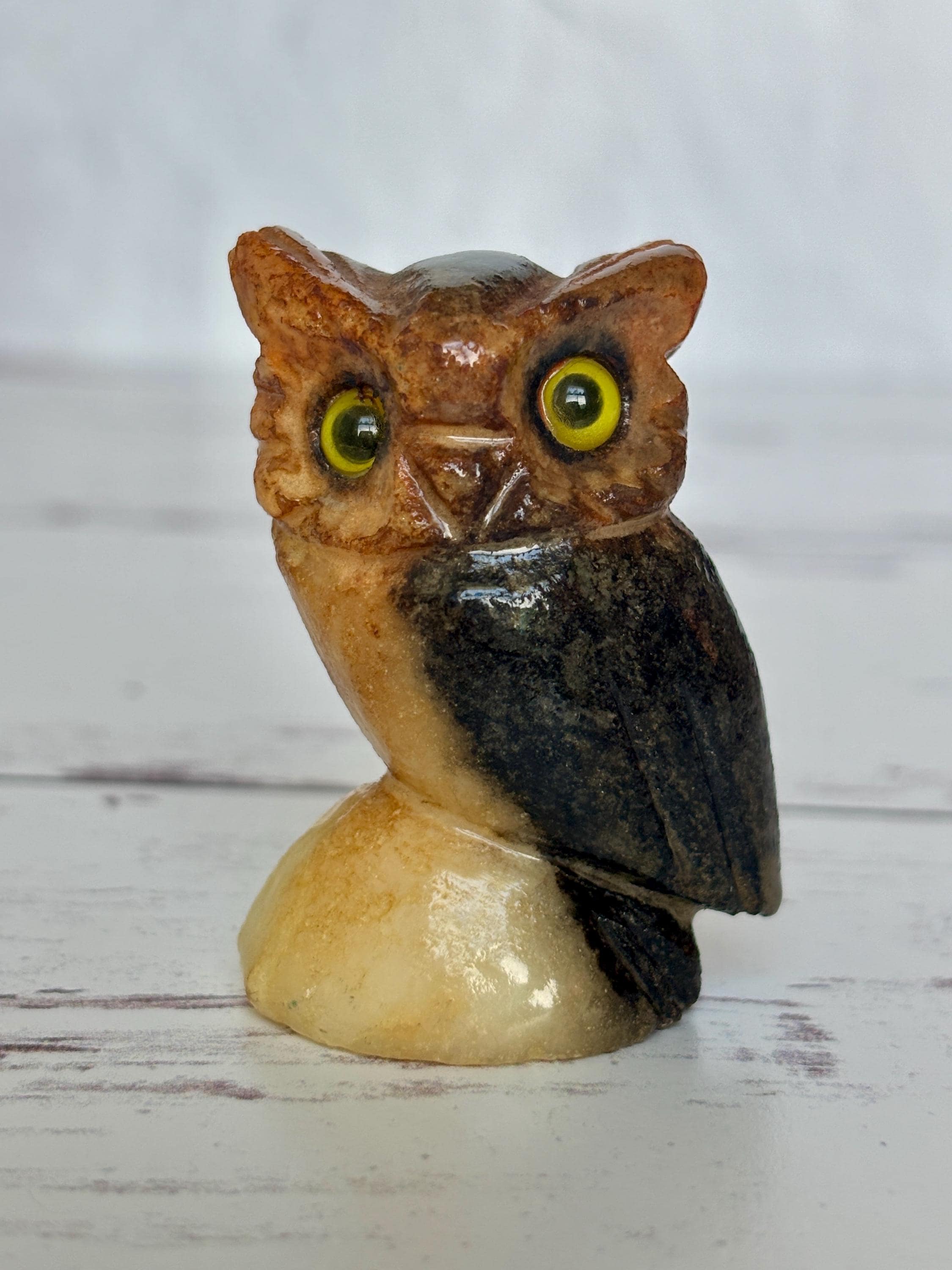 Genuine Alabaster Owl Figurine Hand Carved in Italy 2.125” H