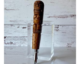 Vintage Hand Carved Wooden Tiki Idol Bottle Opener (8.75" L x 1.5" W x 1.5" D)