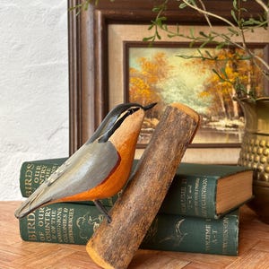 Jim Slack Hand Carved Hand Painted Wooden Red-Breasted Nuthatch Bird Handmade Wood Carving Decoy