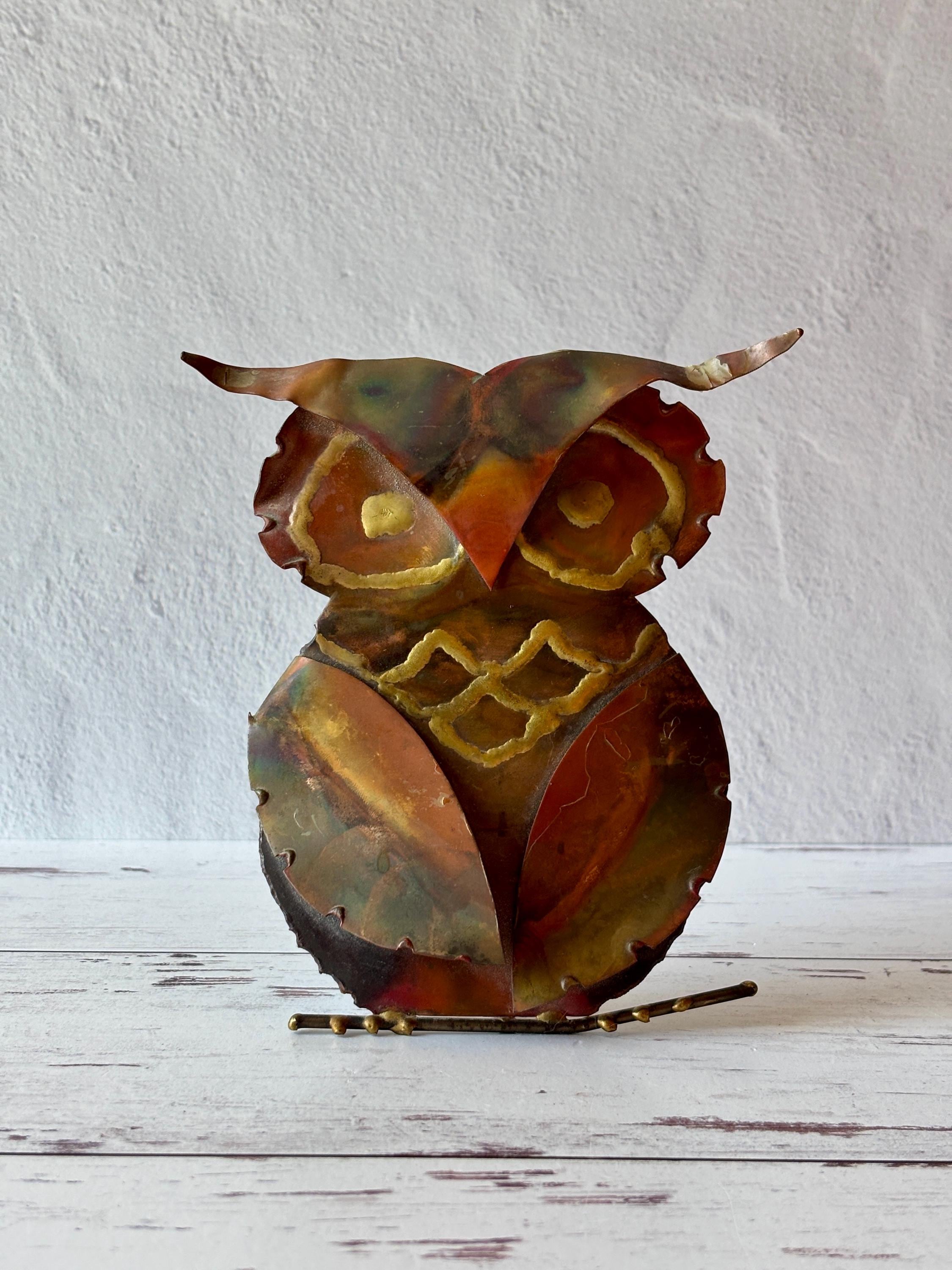Vintage MCM Brutalist Handmade Metal Owl Travel Souvenir from the Copper Post in Copper Harbor Michi