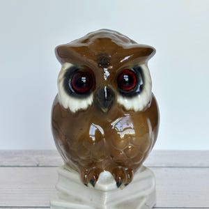 Vintage Shiny Glaze Ceramic Owl on Books Figurine Made in West Germany 5.5” H