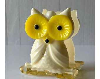 1970er Jahre Weiß Gelb Lucite Eule Serviettenhalter Briefhalter