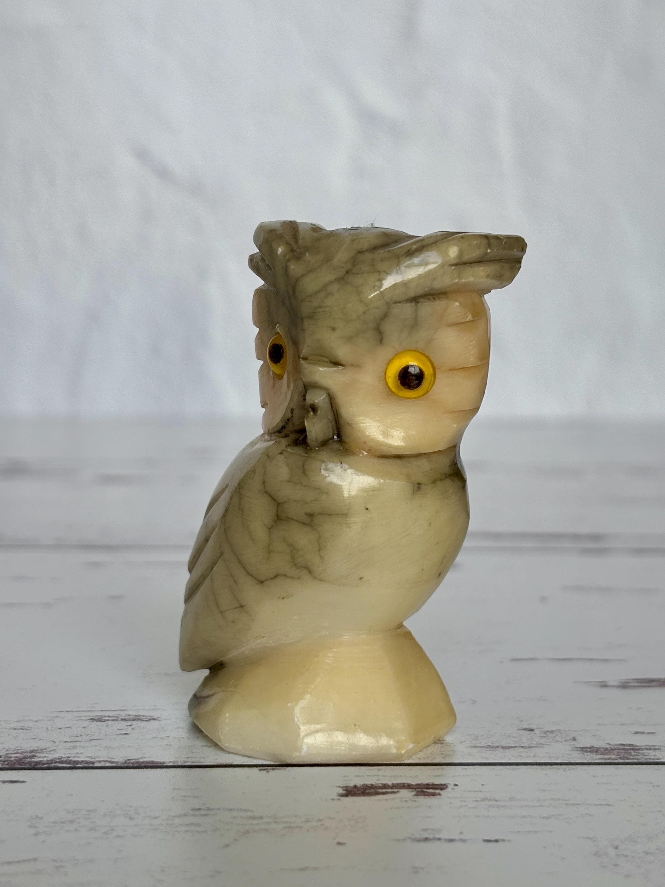 Genuine Alabaster Owl Figurine Hand Carved in Italy 2.75” H