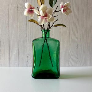 Vintage Hand Blown Green Glass Bottle – Thick Rectangular Vase