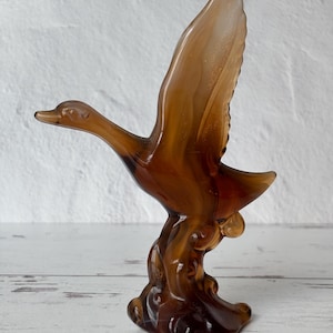 Vintage Heisey by Imperial Glass Company Caramel Slag Glass Mallard Duck in Flight Wings Up Figurine 6.625” H