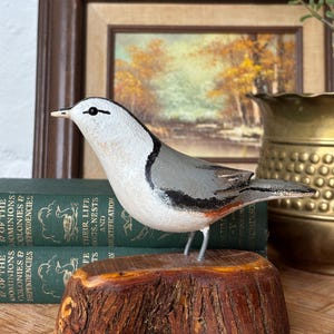 Jim Slack Hand Carved Hand Painted Wooden White Breasted Nuthatch Bird Handmade Wood Carving Decoy