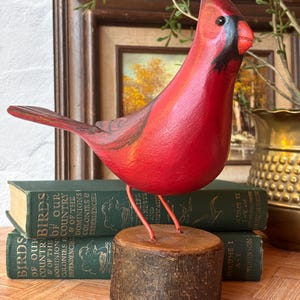 Jim Slack Hand Carved Hand Painted Wooden Male Red Cardinal Bird Handmade Wood Carving Decoy