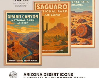 Arizona National Parks Poster Set: Grand Canyon, Saguaro, Petrified Forest (Digital Download)