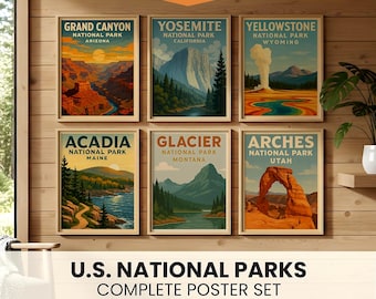 Conjunto de carteles de la WPA de los 63 parques nacionales