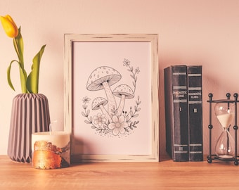 Set de impresiones artísticas de hongos bohemios: Decoración botánica (descarga digital)
