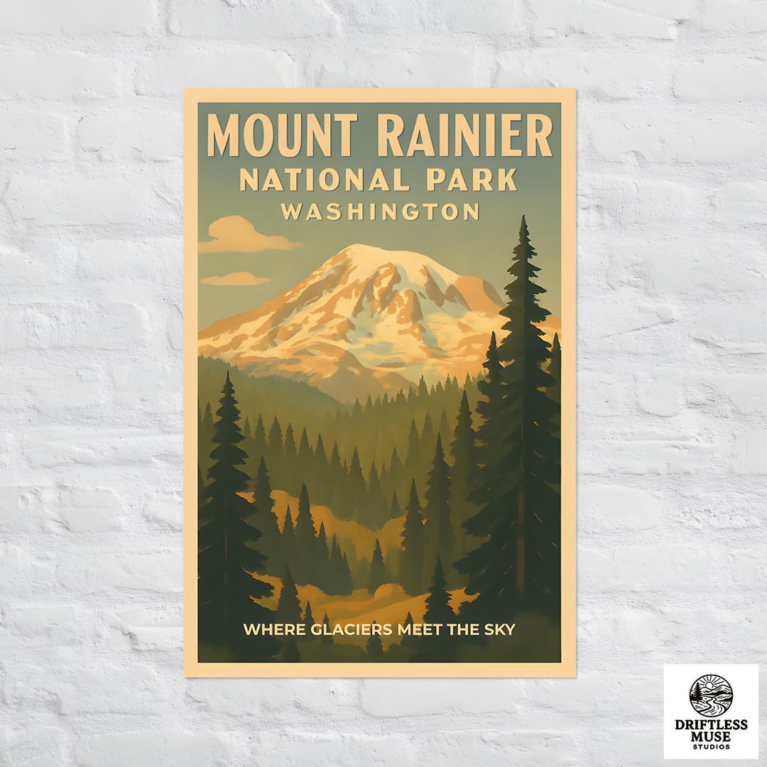 Mount Rainer Poster Mount Rainier National Park Poster: Vintage WPA Travel Print - Etsy