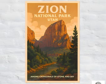 Zion National Park Printed Poster, Utah National Parks