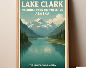 Pôster do Parque Nacional Lake Clark, Impressão para Viagem ao Alasca (Download Digital)