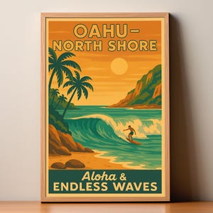 Retro Oahu Surf Poster: Vintage Hawaii Travel Print (Digital Download)