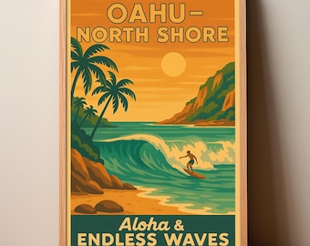 Retro Oahu Surf Poster: Vintage Hawaii Travel Print (Digital Download