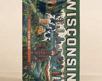 Stay Wild Wisconsin Sherpa Throw Blanket – Cozy Cabin-Style State Blanket, 57x37 Inches